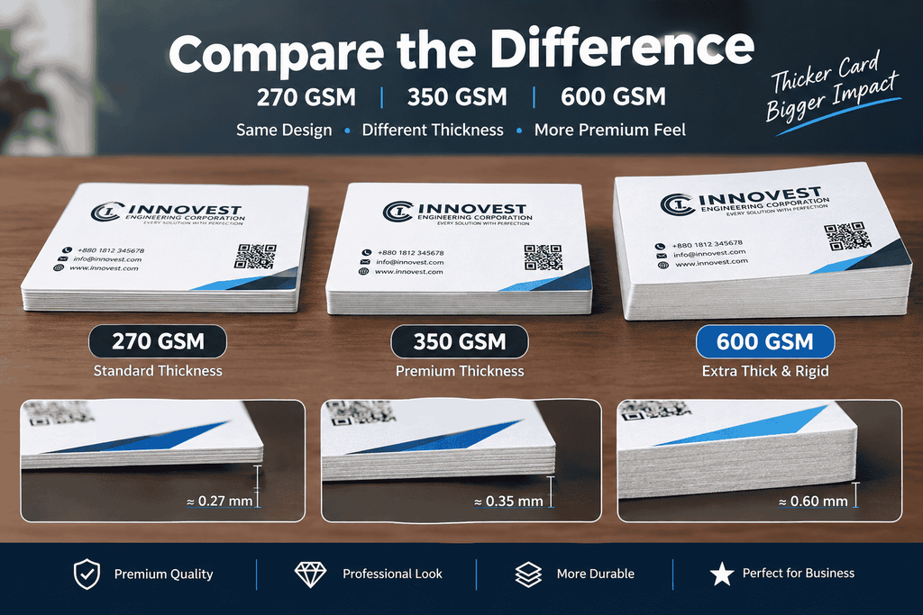 270 GSM 350 GSM and 600 GSM card thickness comparison